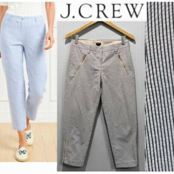 J Crew CityFit Seersucker Blue and white stripes with Zippers Pants - Picture 1 of 11